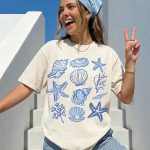 Comfort Colors Seashell Shirt, Beach Shirt, Womens Summer Shirt, Ocean Lover Gift, Sea Shell Tshirt, Cute Vacation Shirt, Travel Tee
