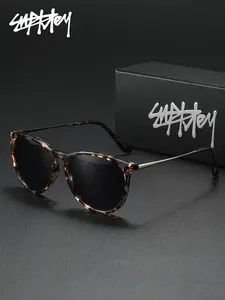 SUPKLEY Fashion Campus Style Polarized Sunglasses PC Frame Splicing Stainless Steel Mirror Foot Sunglasses Cat Eye Frame Leopard Print Fashion Design Men's and Women's Polarized Sunglasses UV400 Protection Festival Gift Selection