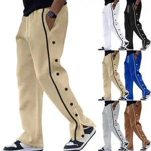 Men’s Plussize Casual Loose-Fit Full-Length Straight Leg Sport Trousers - Button Details, Drawstring Waist, Comfortable for Fall Everyday Casual Wear