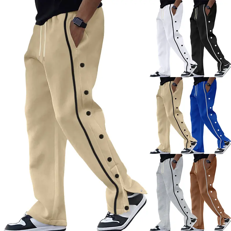 Men’s Casual Sport Button Pants Snap Button Track Pants Loose Fit Straight Leg Drawstring Trousers for Fall New Collection Plus Size Comfortable for Everyday Wear l Loose Fit Sport Pants Plus Size Trousers for Casual Wear,summerwins