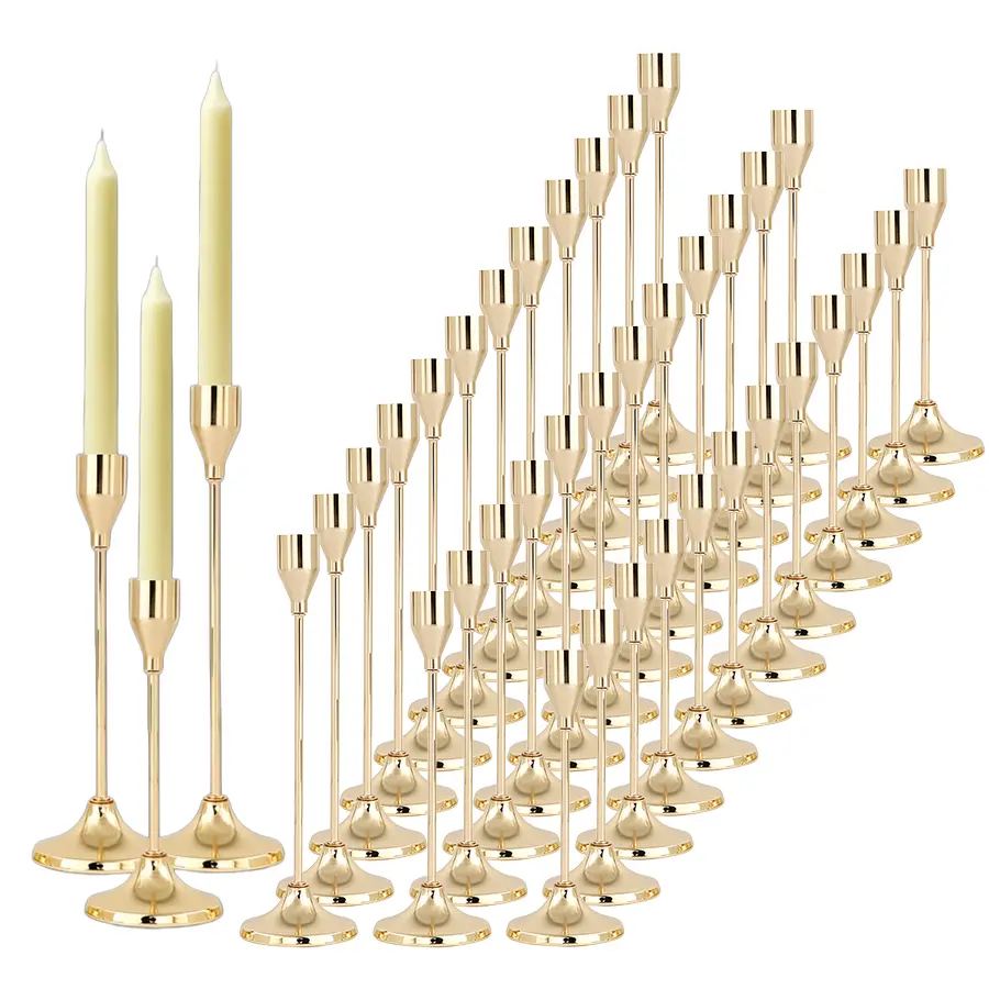 Gold Metal Taper Candle Holders, Modern Tall Candlestick Holders Set, Table Centerpiece Decor for Wedding, Dinner, Christmas Party, Home Mantel Decor, Candles Not Included