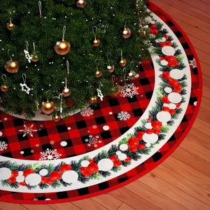 36 Inch Christmas Tree Skirt, Holiday Christmas Decorations for Xmas Tree, Snowflake Red Background Tree Skirt
