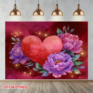 2D Flat Banner, 2D plan, 1-piece Valentine's Day floral heart-shaped photography background cloth - suitable for home studio decoration, warm and charming photo props, polyester fabric background for product display, garden courtyard lay