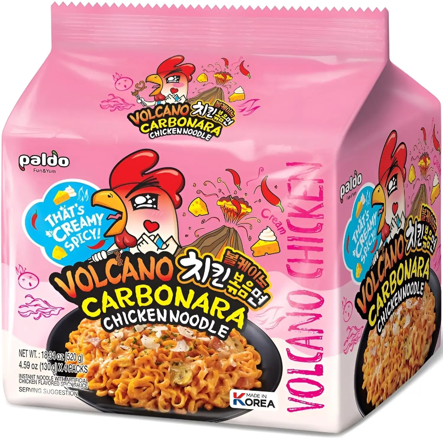 PALDO FUN & YUM Volcano Carbonara Creamy Spicy Chicken Noodle, (Pack of 16)