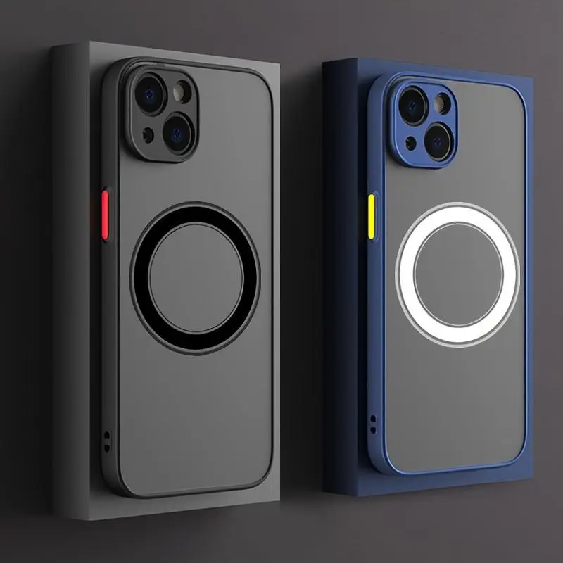 Magnetic Wireless Charging Armor Phone Case, Shockproof PC Camera Protective Hard Cover, Phone Accessories Compatible with iPhone 11 12 13 14 15 16 17