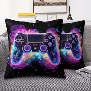 Neon Game Controller Digital Print Throw Pillow, 45cm Square Cushion Includes Pillow Insert with Vivid Colors, for Bedroom & Gaming Setup, Cyberpunk Aesthetic & Comfortable Home Decor, Eye-Catching Video Game Inspired Throw Pillow