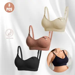 3PCS Comfort Wireless Nursing Bra with Easy Feeding Access, Front Clasp Maternity Bra for Pregnant and Nursing Women lightweight