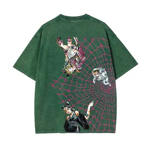 JoJo Character Washed T-Shirt Made in USA | Vintage Style Cotton Tee | JoJo’s Bizarre Adventure Inspired Graphic Top | Unisex Streetwear Oversized Fit