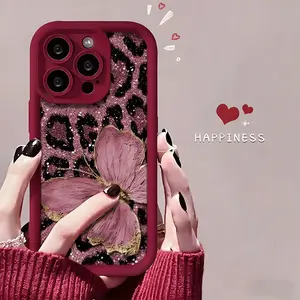 Butterfly Print Phone Case， Glamorous Pink Leopard Style for iPhone 17 16 15 14 13 12 11 Plus Pro Max. c2