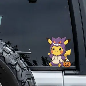 Cute Pikachu in Gengar Hoodie – Kawaii Peeker Sticker, Cute Anime Sticker | Waterproof Vinyl Decal for Laptop, Water Bottle, Car, Gamer Gift