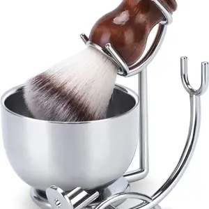 3 PCS Shaving set Stainless Steel Design  Shaving Stand and  Shave Soap Bowl - Unbreakable and Rust Resistant for Smooth Wet Shaving set wood handle shave brush Father’s Day gift for Dad