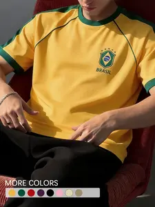 1 Brazil National Team Men's T-Shirt Sports Style Green Sleeves with Badge Print for Football Fans and Casual Wear Soccer Tee