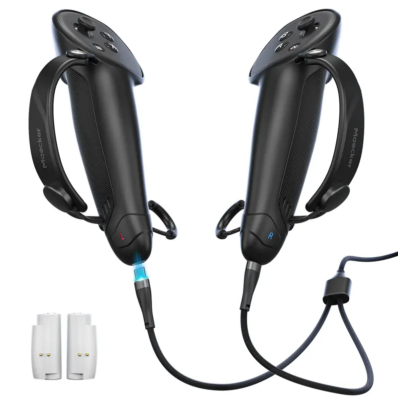 Maecker Quest 3/3S Controller Grips Silicone Rechargeable Charging Straps for VR Gaming - Ergonomic Soft Silicone with Memory Foam, Adjustable Non-Slip Fit, Fast USB-C Charge 1hr→19hr Playtime