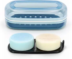 Clear Travel Soap Case Compatible with Kitsch - Leak-Proof Multi-Use Soap Holder with Draining Layer for Shampoo Bars, Gym, Travel & Camping​​​​ (Blue,1 Pack