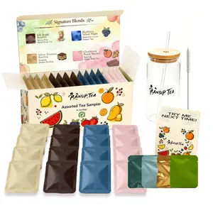 Tea Bags Variety Pack, Signature Blends Tea Sampler, 4 Layered Blends, 16 Main Bags + 4 Additional Sampler Bags, Tea Set with 16oz Glass Tumbler for Afternoon, Weekend, Quiet Sipping