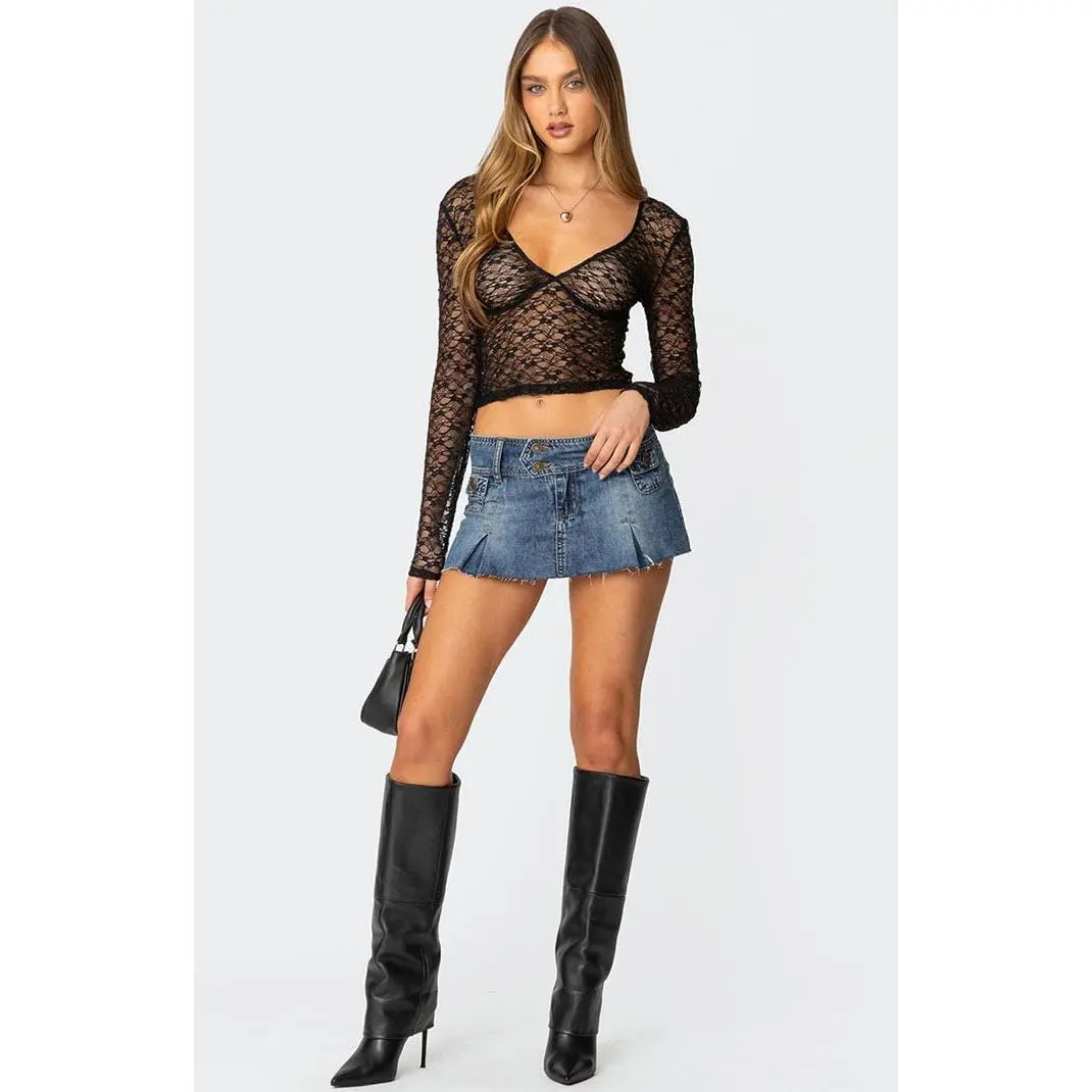 Edikted Women's Vintage Washed Denim Mini Skort - Multicolor