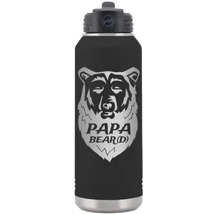 Papa Beard 32 oz Water Bottle | Black