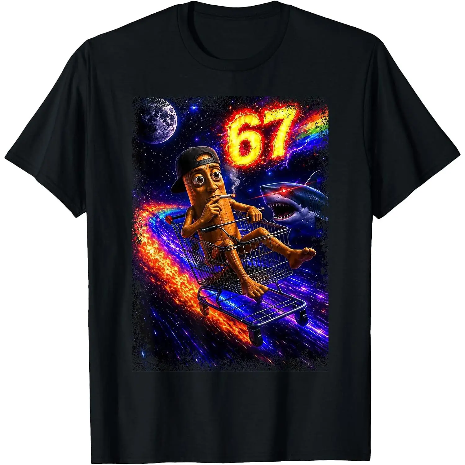 Tung Tung Sahur 67 Space Cart Brainrot Tuff Meme T-Shirt Women Men Unisex Cotton Clothing Streetwear