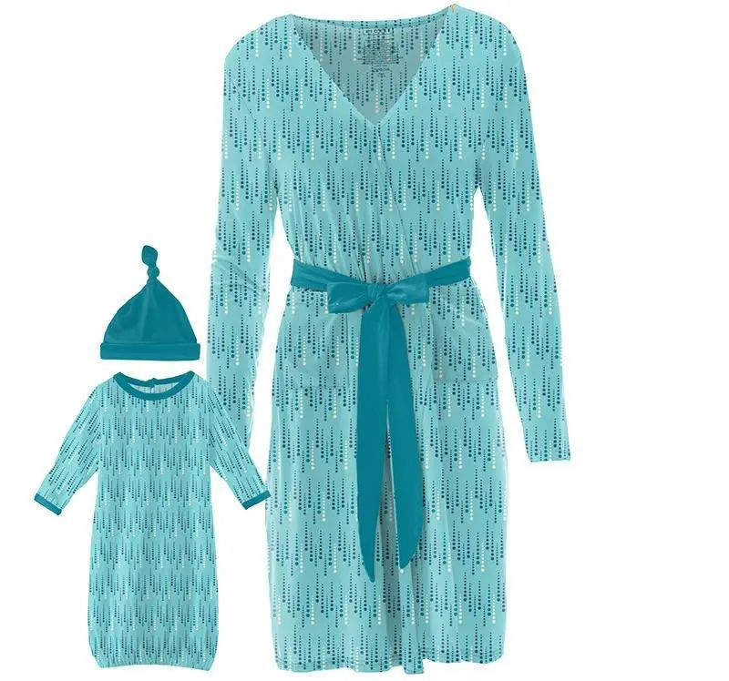 Women's Print Bamboo Maternity/Nursing Robe & Layette Gown Set - Iceberg Icicles