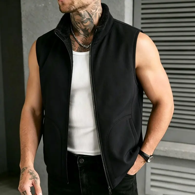 Men's Basic Reversible Stand-Collar Polar Fleece Vest - Windproof, Thermal, Sleeveless Gilet Waistcoat