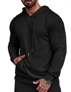 Men's Black Long Sleeve Hoodie Sweatshirts with Drawstring Hood Casual Athletic Pullover and Pocket
