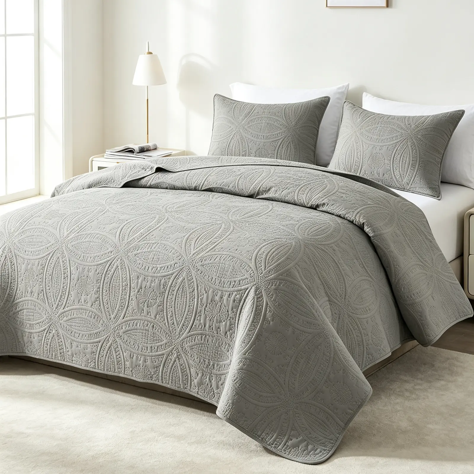 【Back to School Sale 】Queen 3-Piece Coverlet Set – Ultrasonic Quilted Lightweight Bedspread with 2 Pillowcases, Soft Breathable All-Season Bed Cover, Wrinkle-Resistant Machine Washable Dorm Decor