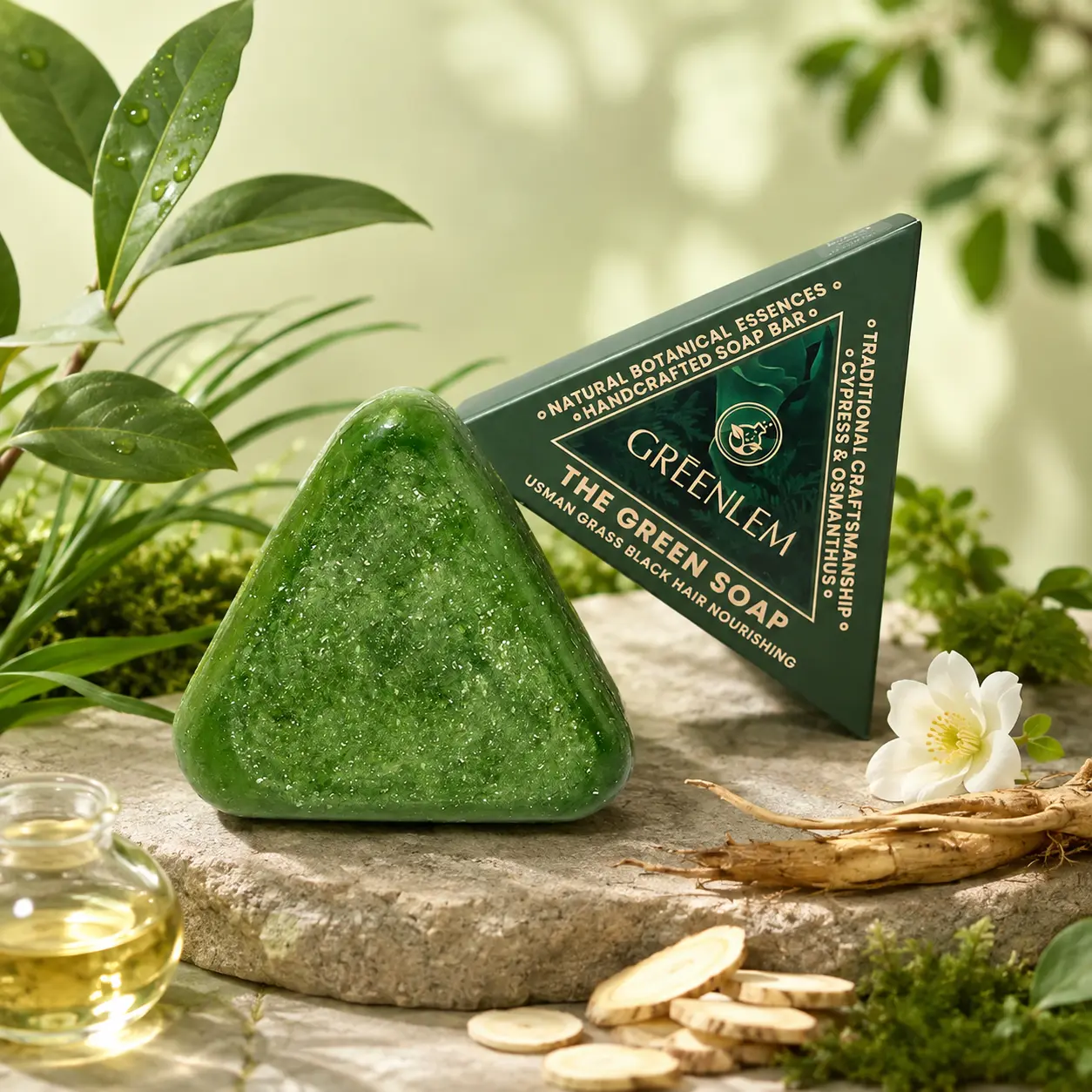 BSAPY Herbal Shampoo Bar, BiotinScalp-Nourishing Hair Soap with Polygonum,Ginseng & Tea Tree, Sulfate-Free, SupportsStrong-Looking Hair for Fine &Thinning-Looking Hair, 120g
