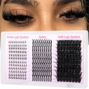 Wispy Lash Clusters with Spikes Volume Eyelash Clusters with 2 Bottom Lashes 150D D Curly Lashes Clusters 300PCS Mink Cluster Eyelash Extensions Spiky Individual Lashes with Bottom Lash Clusters