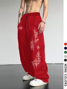 Men's Casual Loose-Fit Drawstring Pants, Thorn Cross Print Sweatpants, All-Season Comfortable Long Trousers for Everyday Wear