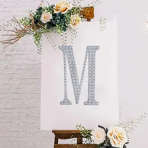 Decorative Rhinestone Alphabet "M" Letter Stickers 8", Silver Glitter Adhesive Craft Letters - DIY Sparkle Embellishments
