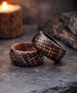 Honey Locust Wood Ring – Torch Burn Handmade Wide Band Ring