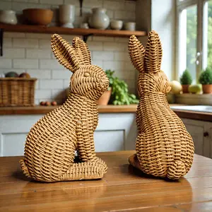 Gia Roma - Rabbit Statue Wicker Weave Bunnies, Easter Bunny Home Decor