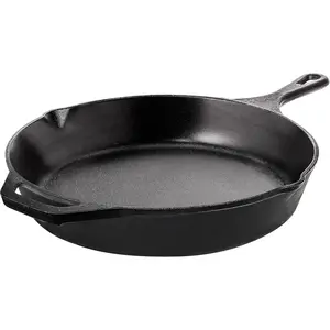 Cast iron skillet 10.25inch, cast iron chef's pan, pre-seasoned skillet, safe grilling cookware, suitable for indoor and outdoor use, black