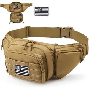 Tactical Fanny Pack Gun Holster Concealed Carry Pistol Military Tactical Waist Bag Waterproof Molle EDC Pouch with USA Flag Patch