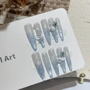 Ocean Mermaid Glitter Press-On Nails - Starfish & Wave Design casual outing salon-quality finish