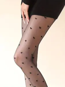 Women's Heart Print Stockings, Soft Lightweight, All-Season Comfort, Versatile Fashion Accessory, Enhance Elegance and Style