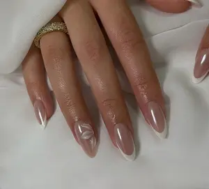 3D Flower French Press On Nails: Bridal Faux Acrylic Gel Nails
