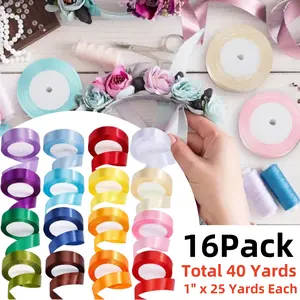16 Rolls 1 Inch Wide Satin Ribbon - Vibrant Assorted Colors for Wedding Invitations, Gift Wrapping, Crafts, Floral Arran Synthetic Gemstoneents & Hair Bows | 25 Yards per Roll (40 Yards Total) - Home Improvement.