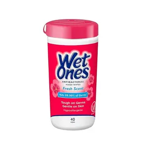 Wet Ones Antibacterial Hands & Face Wipes Fresh Scent 40 Count Canister