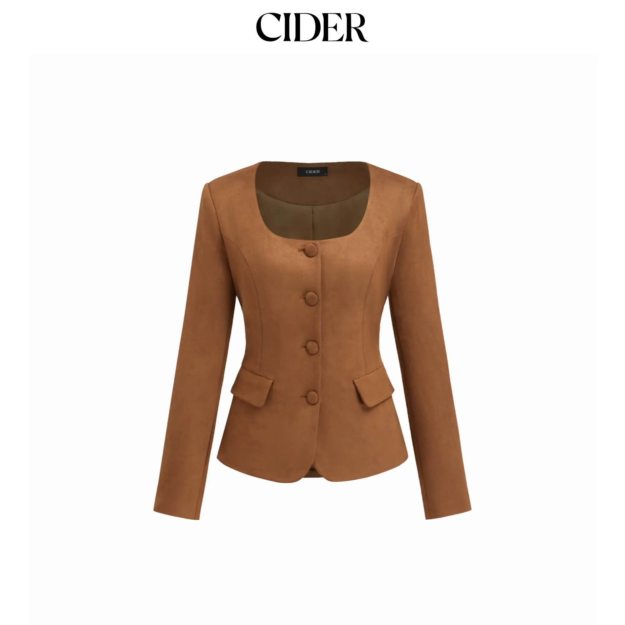 Cider Suede Square Neck Long Sleeve Blazer