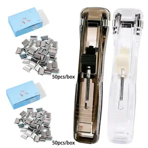 1 Pcs Portable Binder Clip Stapler, with 50 Pcs Small Binder Clips, Non-Destructive Paper Clam Dispenser for Office, Home, Office Stationery Supplies