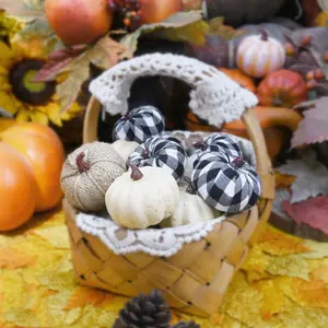 12 PCS Fall Decor Assorted Sizes Artificial Pumpkins Burlap Faux Foam Pumpkin for Harvest Autumn Season Halloween Thanksgiving Holiday Festive Embellishing and Displaying