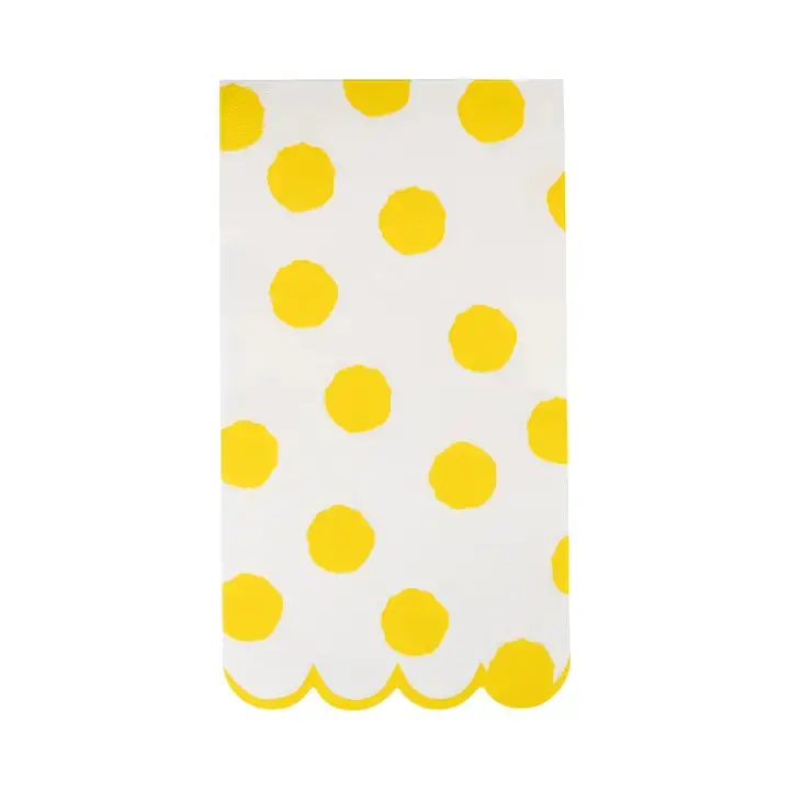 Yellow Polka Dot Scalloped Guest Napkins – 24 Pack | 3-Ply Elegant Dinner Napkins for Parties & Events