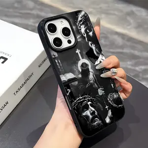 1pc, Jesus UV printed pattern design black phone case, suitable for iPhone protection, soft TPU protective phone case, fashionable and trendy protective case, suitable as a trendy item as a gift.
