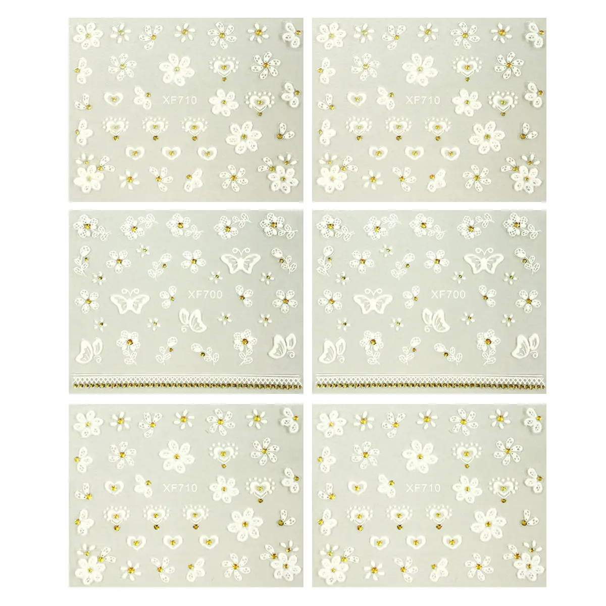 Wrapables Fingernail Stickers Nail Art Nail Stickers Self-Adhesive Nail Stickers 3D Nail Decals - Flowers, Hearts & Butterflies (3 designs/6 sheets)