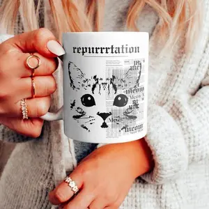 Repuurrrrta.ti.on Ceramic Mug 11oz 15oz, Karma is a Cat Mug, Music lover mug, Music fan mug, Cat Mug, Cute Mug,