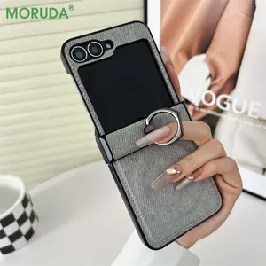Zflip7 Y2K Washed Color Denim Jeans Magnetic Case For Samsung Galaxy Z Flip 7 6 5 4 3 Flip6 Hinge 2in1 Ring Holder Bracket Cover