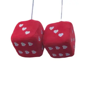 Dice Shaped Car Hanging Ornament, Heart Pattern Plush Dice Pendant, Car Interior Decoration Accessories for Women & Girls