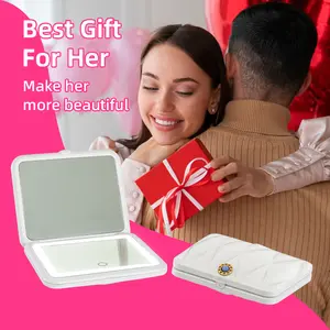 Mini Quilted Portable Makeup Mirror |   LED Light with Touch Dimming, Rechargeable Design