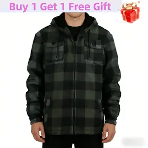 Men'S Plaid Sherpa-Lined Zip Up Hoodie Jacket| Ultra Warm Soft Fleece Outerwear| Viral Cozy Winter Coat